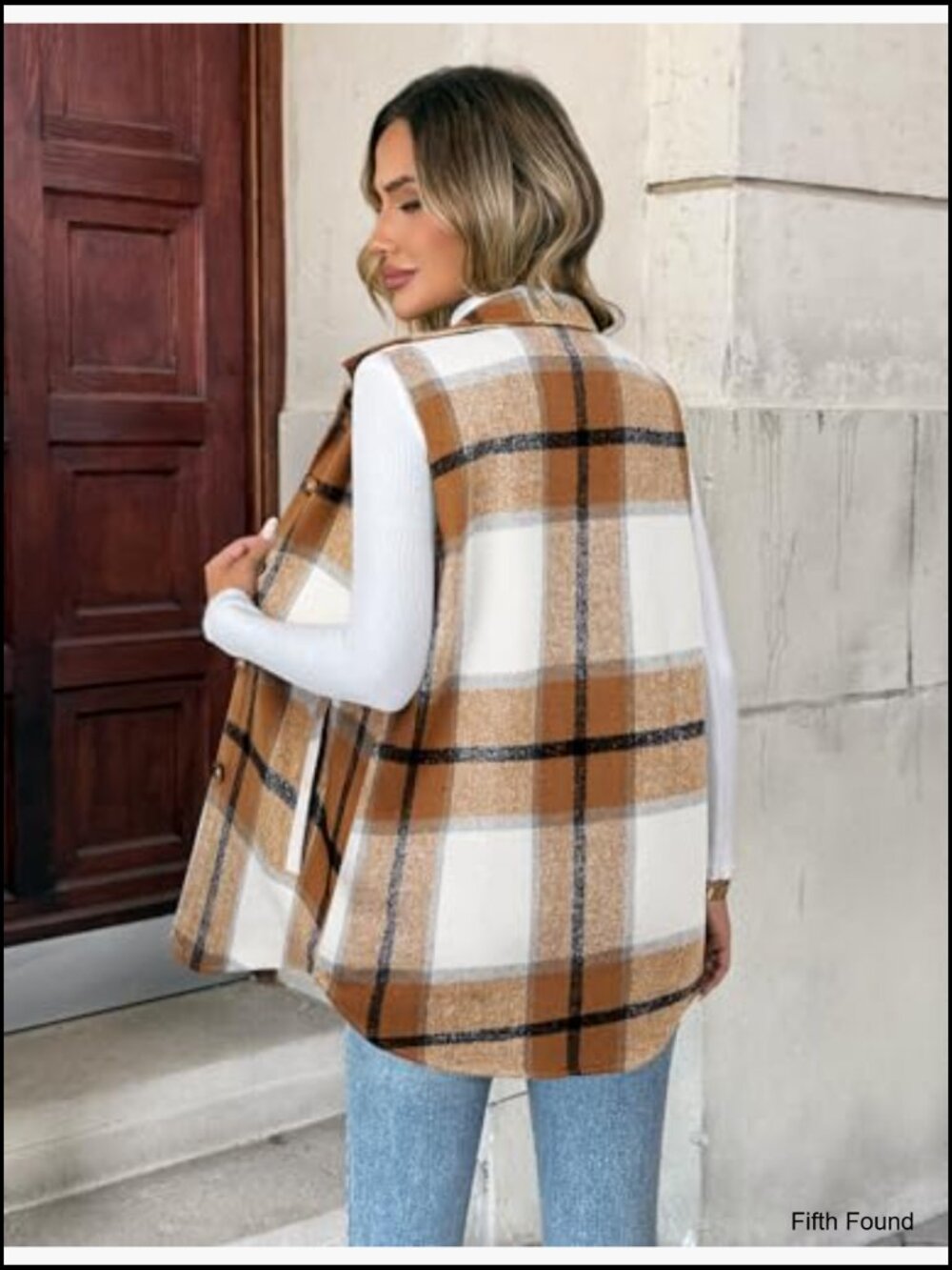 Sleeveless Flannel Plaid Vest with Pockets Button Down Jacket Casual Fall Layer - Picture 5 of 7